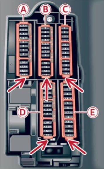 Audi A4 - fuse box diagram - driver's front passenger's footwell