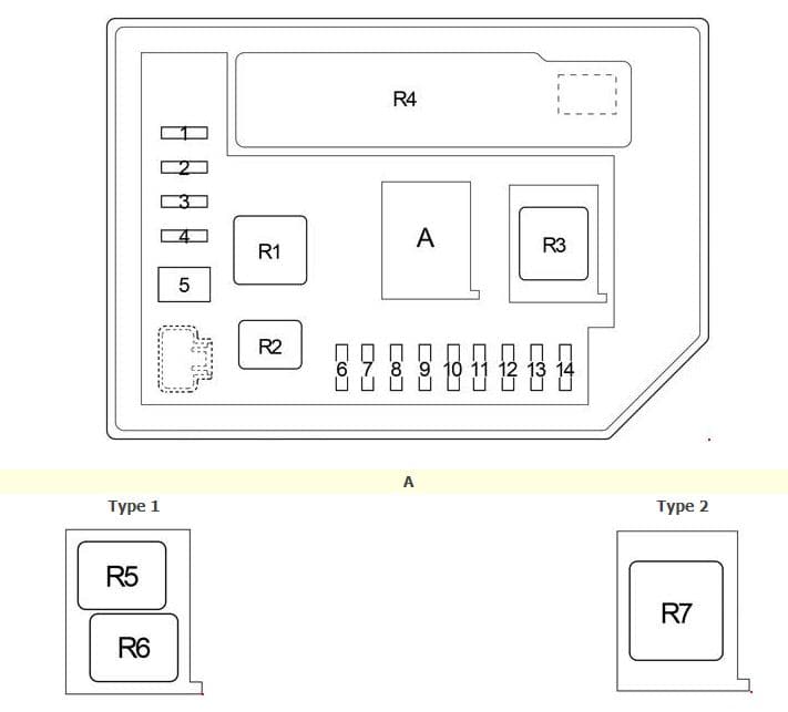 Toyota Verso-S - fuse box diagram - engine compartment fuse box 2
