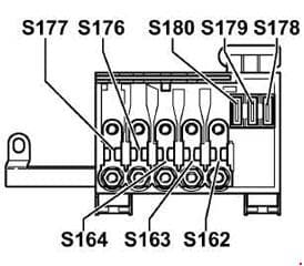Volkswagen Golf - fuse box diagram - position of fuses in fuse holder/battery